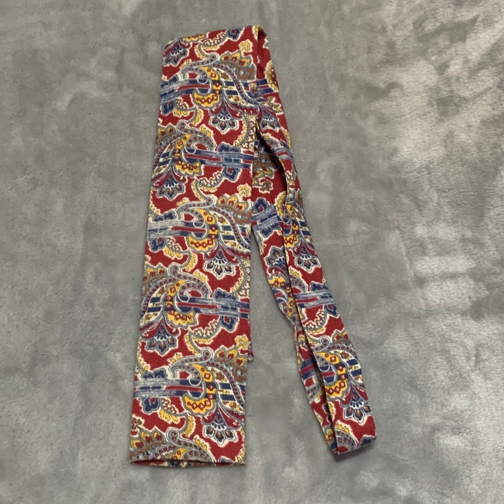 Rooster Vtg Mens Paisley Tie Red Blue Yellow Square End Retro Cotton Necktie